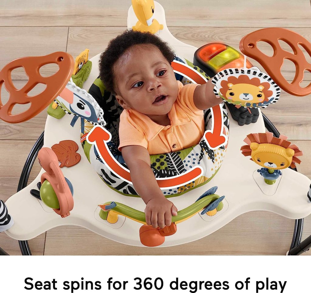 Fisher-Price Baby Bouncer Palm Paradise Jumperoo: Seat spins for 360 degrees of play